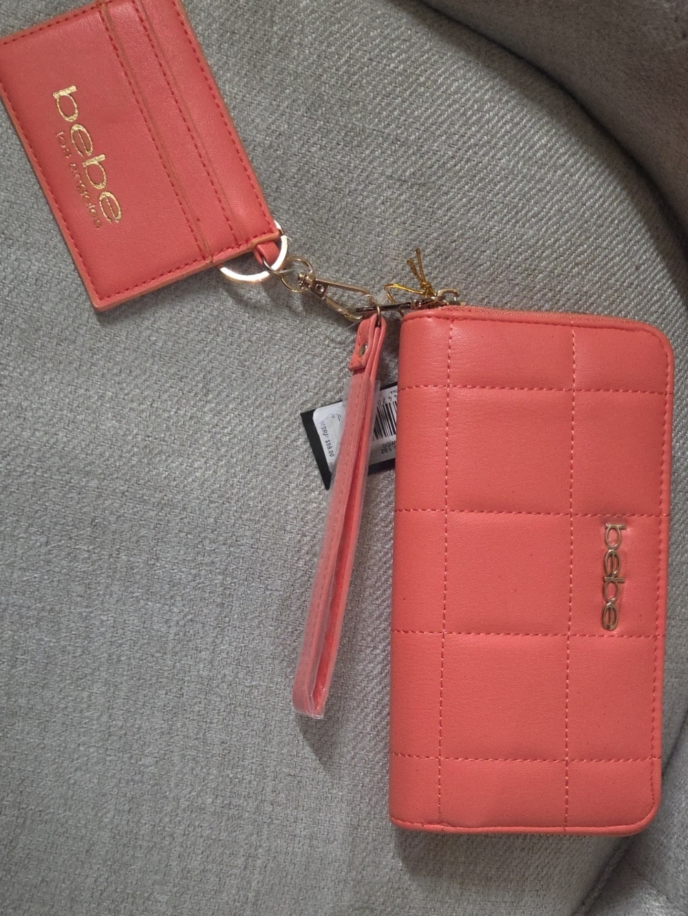 NWT bebe Quilted Wristlet Wallet in Coral With Coin Purse